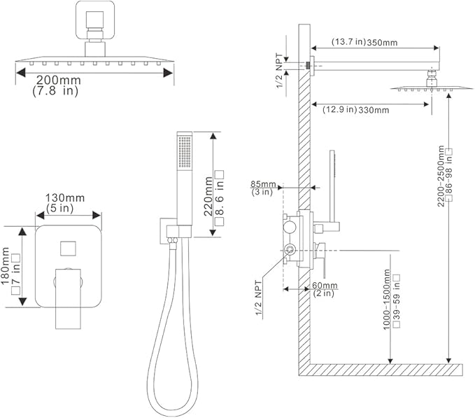 Shower System with High Pressure Rainfall Shower Head, Handheld Shower head and Shower Faucet Trim, Rain Mixer Shower Set Wall Mounted Chrome(Valve Include)