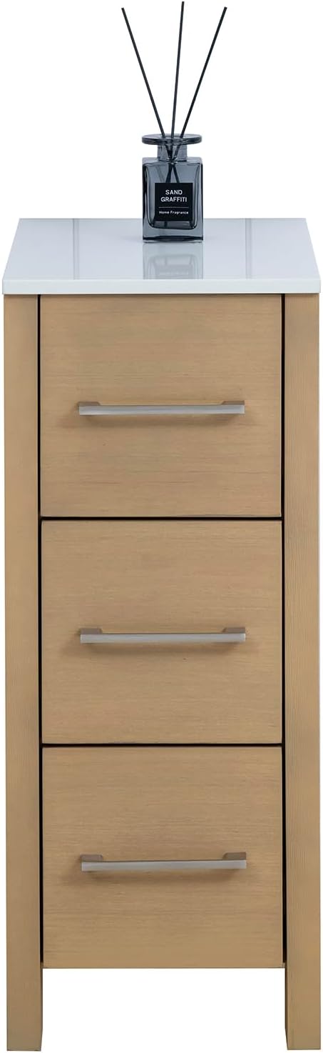 Vanity Art 12 Inch Bathroom Cabinet 3 Dove-Tailed Drawers with Engineered Marble Top Side Storage Organizer Freestanding Single Vanity VA3112-NO