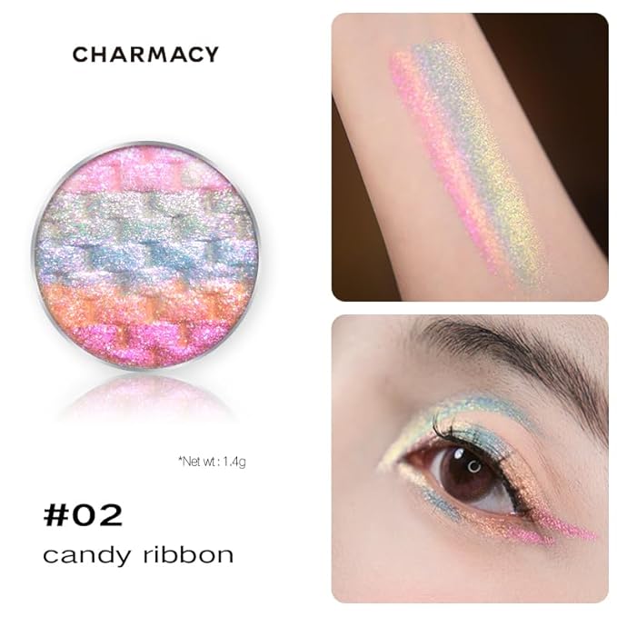 CHARMACY Chameleon Diamond Rainbow Eyeshadow, Multichrome Face Highlighter Palette, Multi-use, Long Lasting, High Pigment, Metallic Glitter Sparkling Eyeshadow Eyes Makeup Highlighter #02