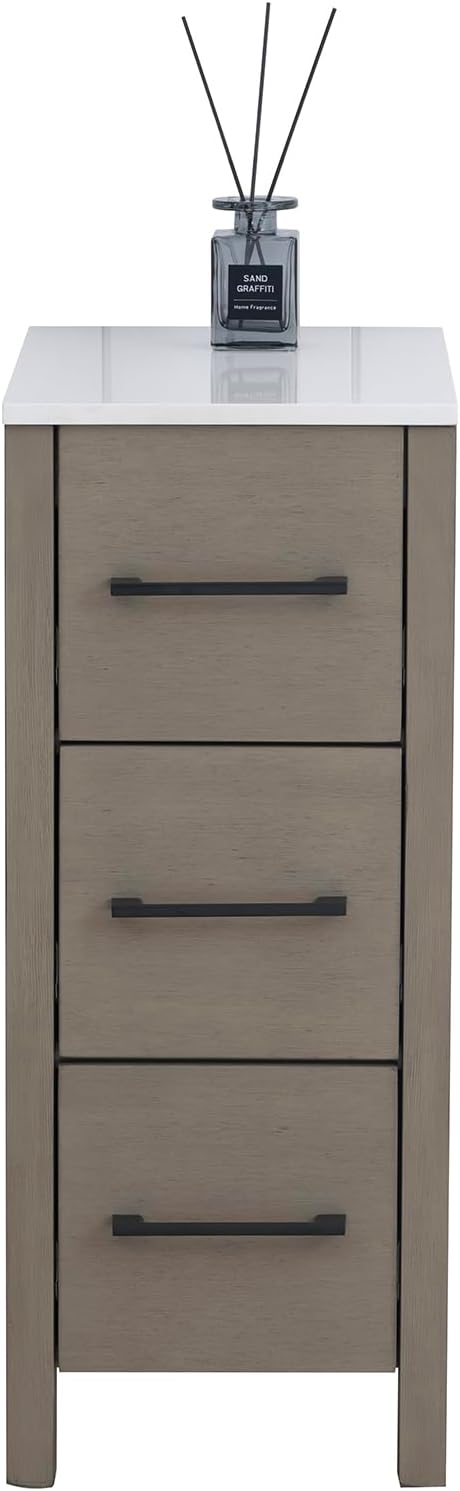 Vanity Art 12 Inch Bathroom Cabinet 3 Dove-Tailed Drawers with Engineered Marble Top Side Storage Organizer Freestanding Single Vanity VA3112-DG