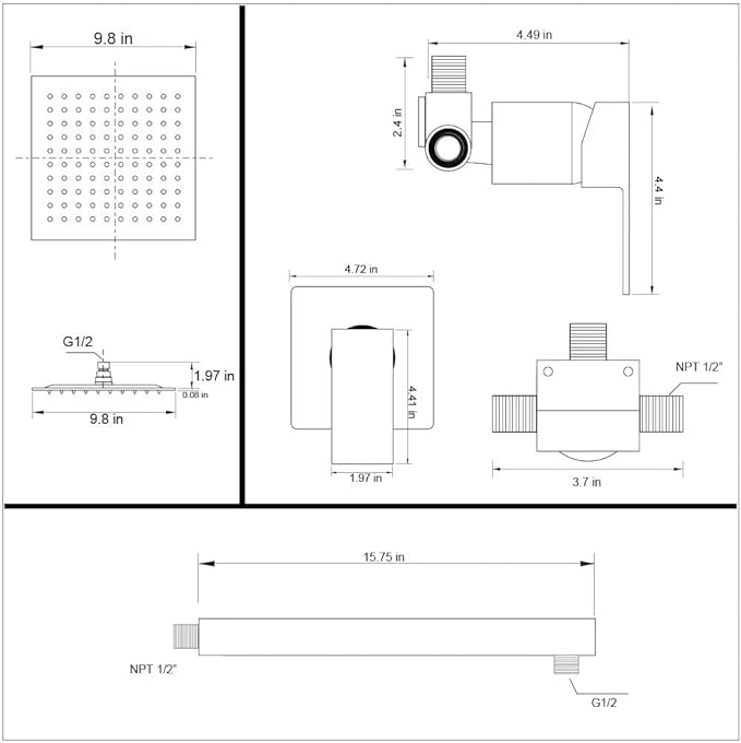 POP SANITARYWARE Matte Black Shower Faucet Set Bathroom Rainfall Mixer 10 Inch Shower Head System Single Handle Shower Trim Kit with Valve