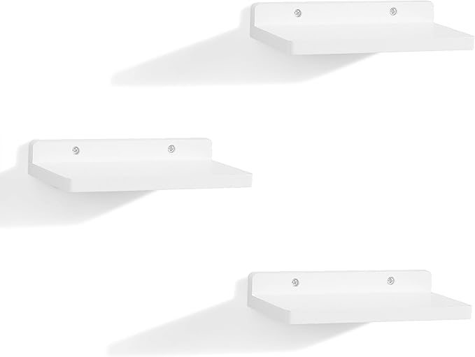 Small Floating Shelves for Wall,5x8.5 Inches Wall Shelf Set of 3,Display Shelf for Bedroom, Bathroom, Kitchen Decor (White)