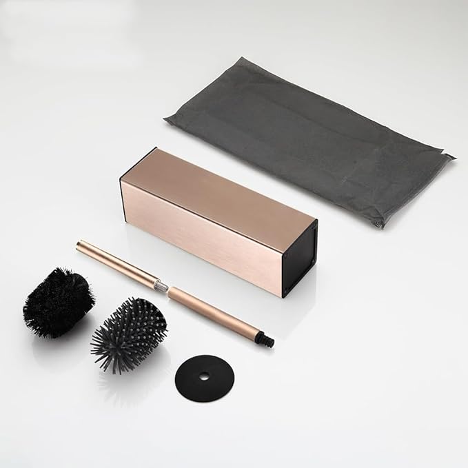 BGL Standing Toilet Brush and Holder Rose Gold Aluminium Toilet Bowl Cleaner Brush and Holder for Bathroom Storage and Organization, Square Design Sturdy and Space Saving