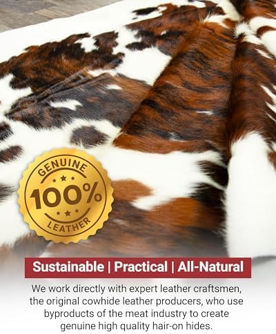 Tricolor Cowhide Rug Classic Brown, Black and White Color Mix, Natural Leather Hide, Area Rug (6x8ft)