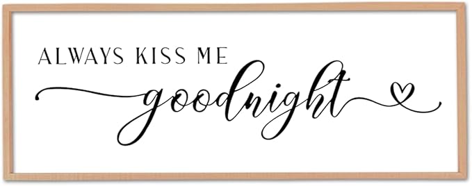 Always Kiss Me Goodnight Sign Wall Decor 40"X15" Master Bedroom Above Bed Large Wooden Framed for Couples Over Bed Wall Hanging Art (Wood)