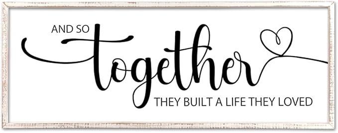 And So Together They Built A Life They Loved Sign Wall Decor 40"X15" Bedroom Above Over Bed Large Wood Framed Love Quotes for Couple Wall Hanging Art (White)