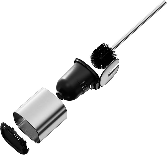 Toilet Brush and Holder Set Toilet Bowl Brush Stainless Steel Automatic Toilet Bowl Cleaner Brush with Durable Bristle Head Toilet Cleaning Brush for Bathroom 2 Pack Set SS