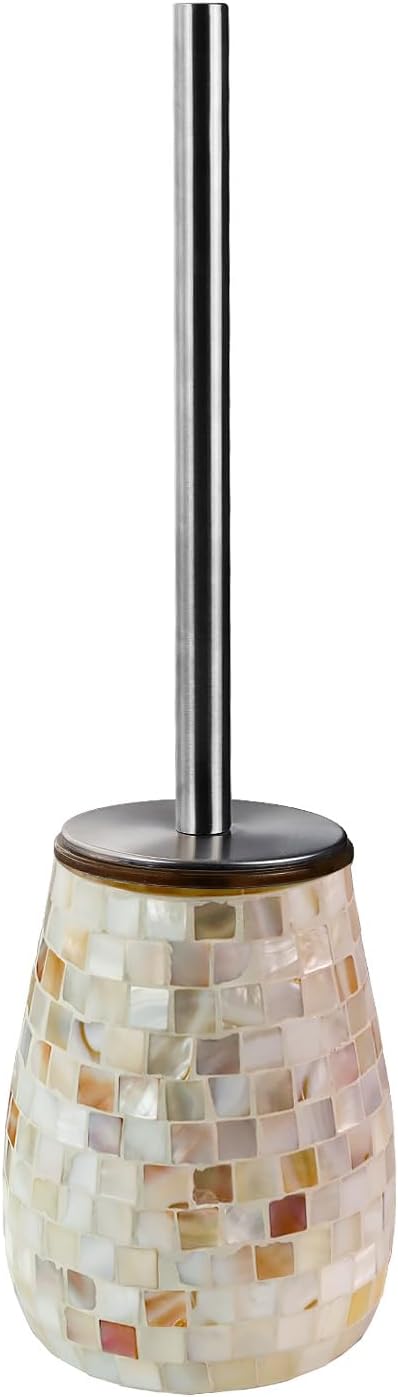 WDHODEC Natural Shell Toilet Brush and Holder Set Mosaic Glass, Stainless Steel Toilet Scrubber Brush, Decorative Toilet Bowl Brush and Holder, Luxury Bathroom Accessories