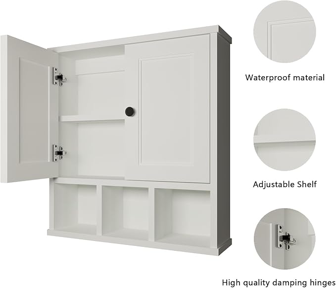 WPC Bathroom Cabinet Wall Mounted,with Adjustable Shelf,Wall Cabinet Shelf for Bathroom and Laundry, White