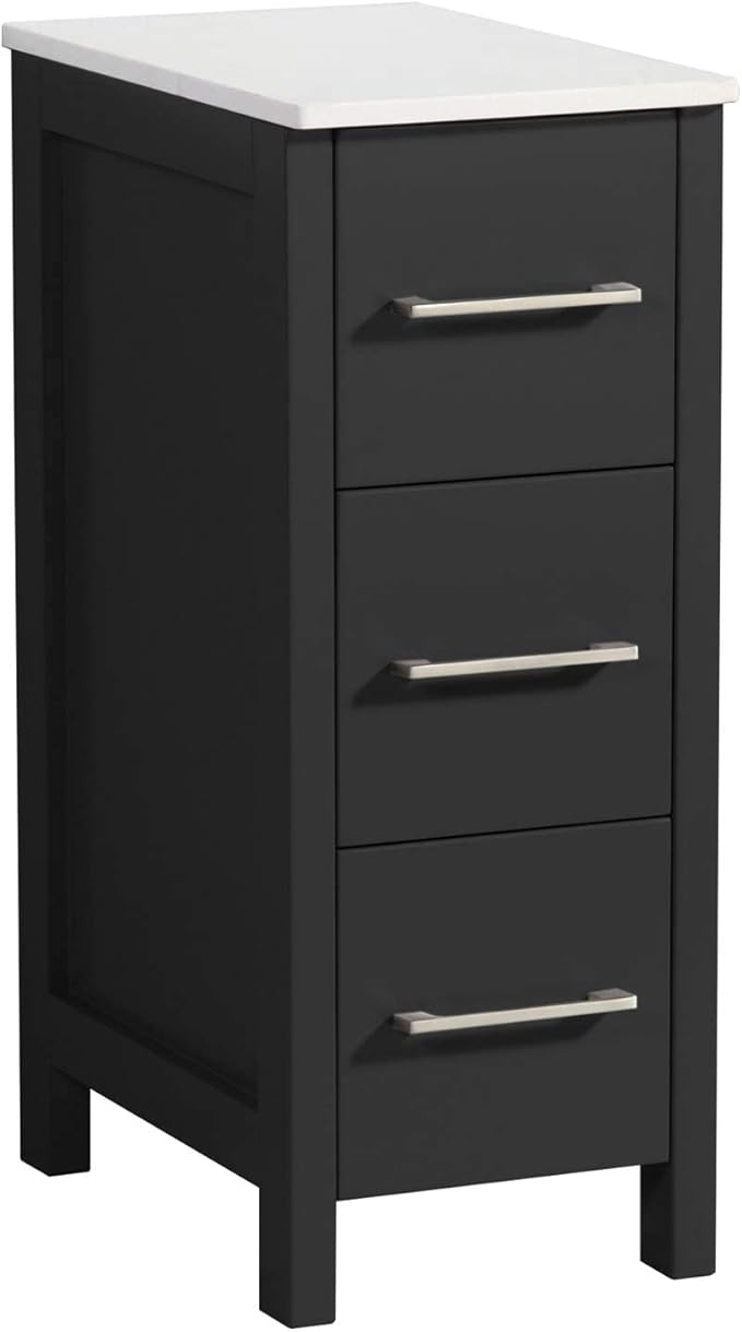 Vanity Art 12 Inch Bathroom Cabinet 3 Dove-Tailed Drawers with Engineered Marble Top Side Storage Organizer Freestanding Single Vanity VA3112-E