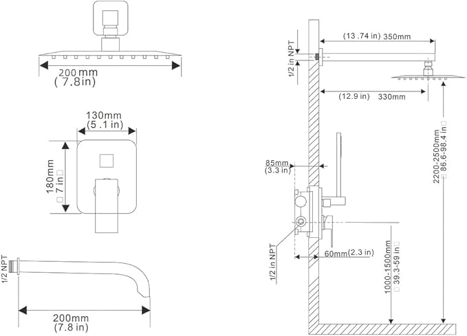 Oil Rubbed Bronze Shower Faucet Set with Tub Spout Bathroom Luxury Rain Mixer Shower Head System Wall Mounted Shower Faucet Complete, Single Handle Tub and Shower Trim Kit with Rough-in Valve