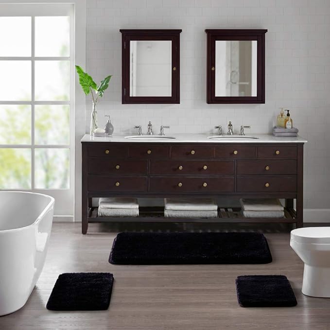 Suchtale High Pile Bath Mat, 16'' x 24'', Dark Purple, Non Slip, Machine Washable, Absorbent, Soft Microfiber, Bathroom Rug