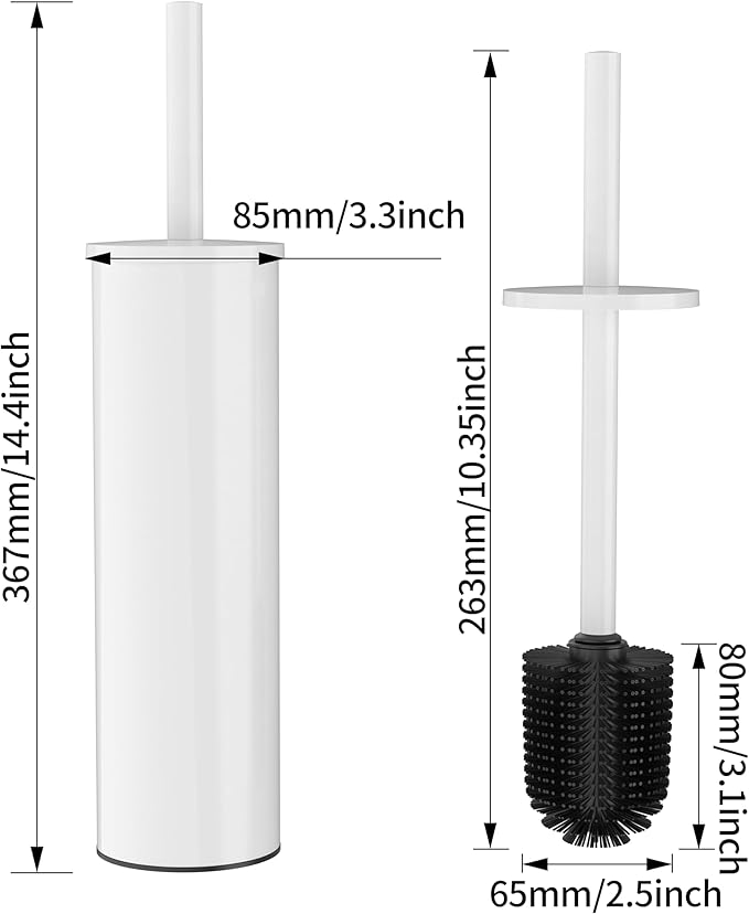 Toilet Brush and Holder Set, 2 Pack Stainless Steel Toilet Bowl Brush with Lid, Rust Proof Toilet Cleaner Brush with Caddy, Durable Bristles, Splash Proof, Ideal for Bathroom(White)