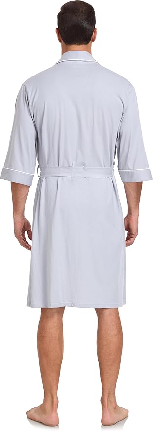 COLORFULLEAF Men's Bathrobes 100% Cotton Soft Comfort Breathable Short Sleeve Summer Kimono Mens Lightweight Robe