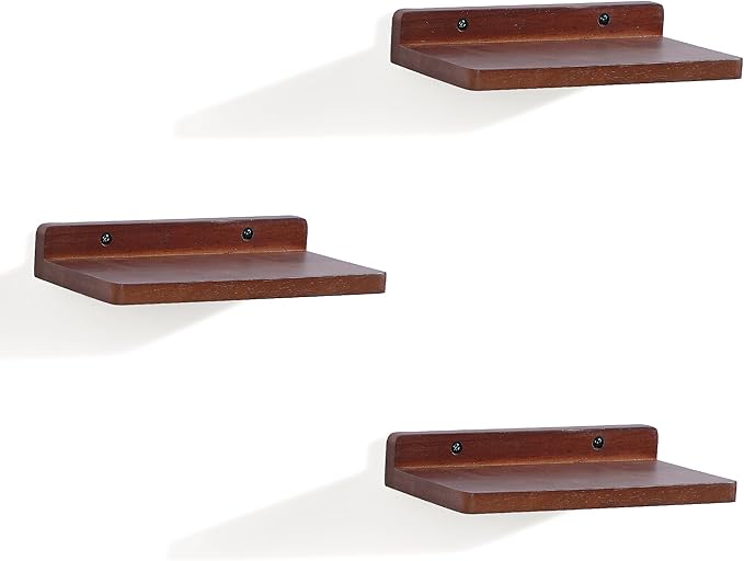 Small Floating Shelves for Wall,5x8.5 Inches Wall Shelf Set of 3,Display Shelf for Bedroom, Bathroom, Kitchen Decor (Dark Walnut)