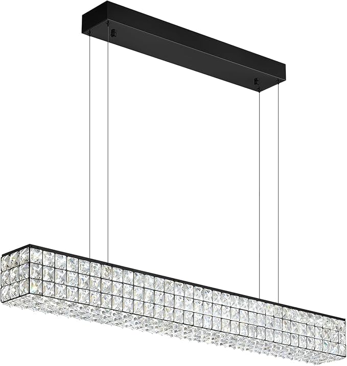 Rectangle Crystal Chandelier Modern Crystal Chandelier Black Rectangular Pendant Lighting Fixture for Dining Room Kitchen Island Bedroom (L 40")