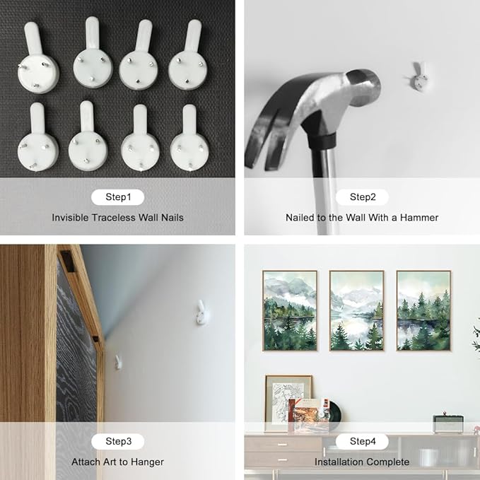 Watercolor Mountain Framed Canvas Wall Art Set, Boho Forest Wall Decor, Nature Green Pines Wall Painting, Forest Wilderness Artwork for Living Room, Bedroom, Dining Room, Office - 16"x24"x3