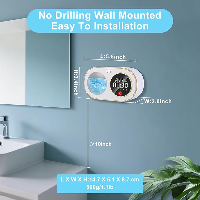 Touchless Automatic Foaming Hand Soap Dispenser Wall Mount,Kitchen Bathroom,Modern Smart Home,USB Type-C Rechargeable,Long Battery Life,Time and Temperature Display,5-Level Adjustable,10.8 oz