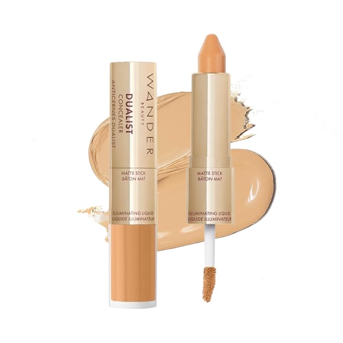 Wander Beauty Dualist Matte and Illuminating Concealer Makeup - Golden Medium - Dual-Ended Matte & Liquid Concealer Stick - Full Coverage Formula to Brighten, Firm & Hydrates Under Eyes - 0.28 fl oz