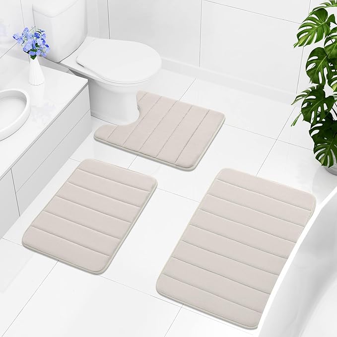 Buganda Memory Foam Bath Mat, 59" x 20", Ultra Soft and Non-Slip Bathroom Rugs, Water Absorbent and Machine Washable Bath Rug Runner for Bathroom, Shower, and Tub, Cream
