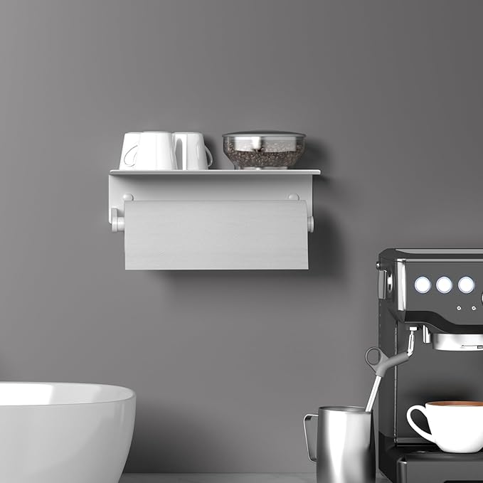 Toilet Paper Holder White, iMonse Toilet Paper Holder Wall Mount,Toilet Paper Holder with Shelf for Bathroom Kitchen RV,with Adhesive & Screw