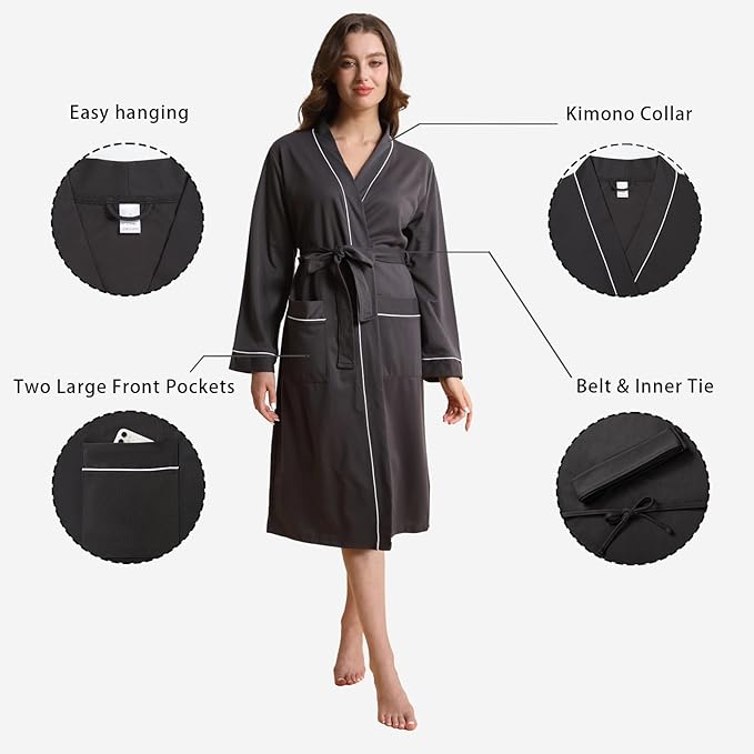 Womens Kimono Robe Lightweight Soft Bathrobe Sleepwear Loungewear with Pockets