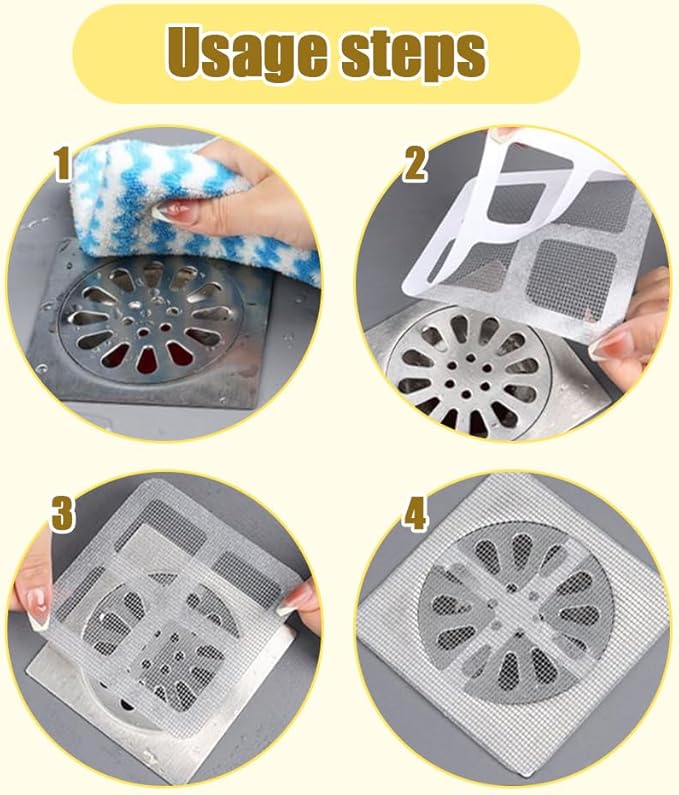 Disposable Hair Drain Stickers, Upgrade Disposable Shower Drain Cover Hair Catcher Bathroom Shower Drain Protector, Mesh Cover Floor Drain Sticker, Square Screen, Easy to Install (30)