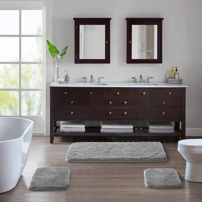 Suchtale Large Extra Soft Bath Mat - 24 x 60, Grey, Machine Washable Microfiber Shaggy Non Slip Luxury Bathroom Floor Mat