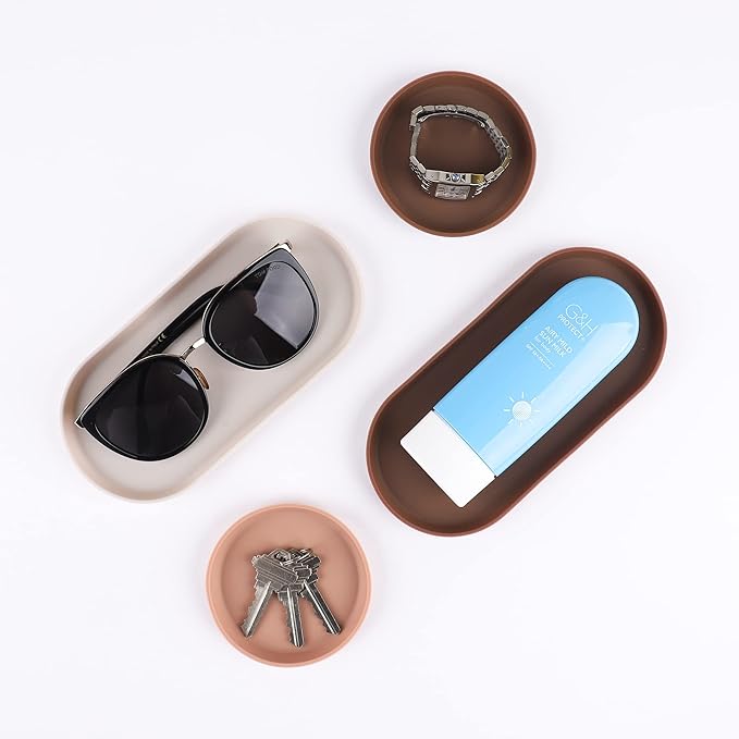 Blue Ginkgo Mini Silicone Trays – Set of 6 Easy-Clean Organizers for Bathroom, Kitchen, Desk, Vanity, and Cosmetics (Brown, Tan, Ivory)