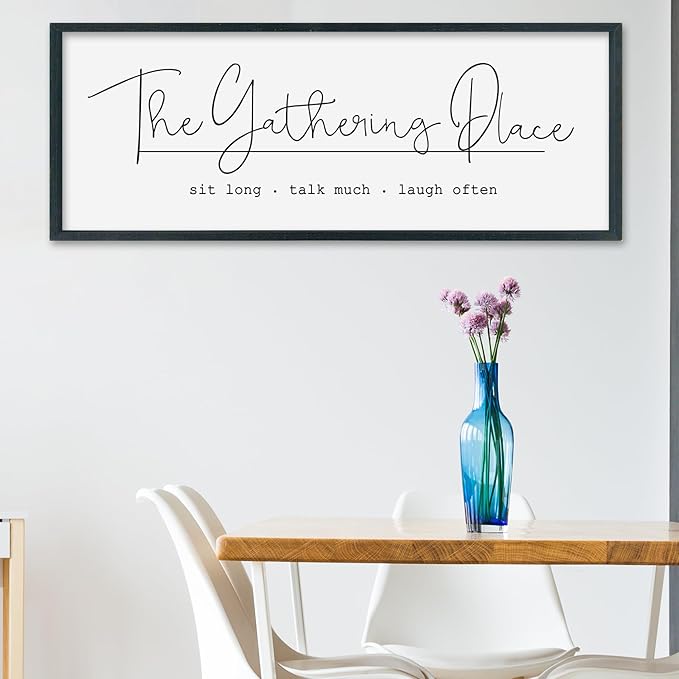 SRSZHIYUE The Gathering Place Sign Wall Decor Art 40"×15" for Large Kitchen Dining Room Wood Framed Wall Hanging (Black)