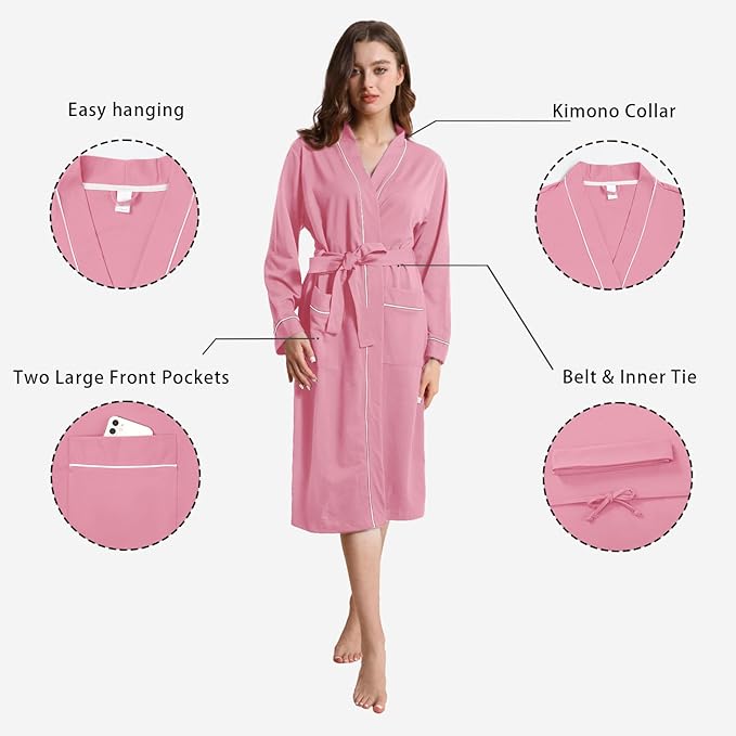 Womens Kimono Robe Lightweight Soft Bathrobe Sleepwear Loungewear with Pockets