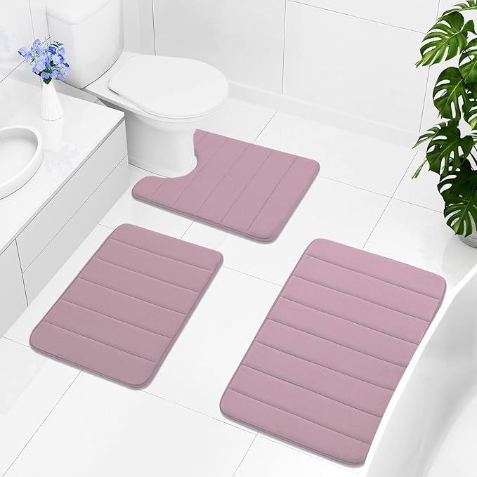 Buganda Memory Foam Bath Mat, 55" x 24", Ultra Soft and Non-Slip Bathroom Rugs, Water Absorbent and Machine Washable Bath Rug Runner for Bathroom, Shower, and Tub, Mauve