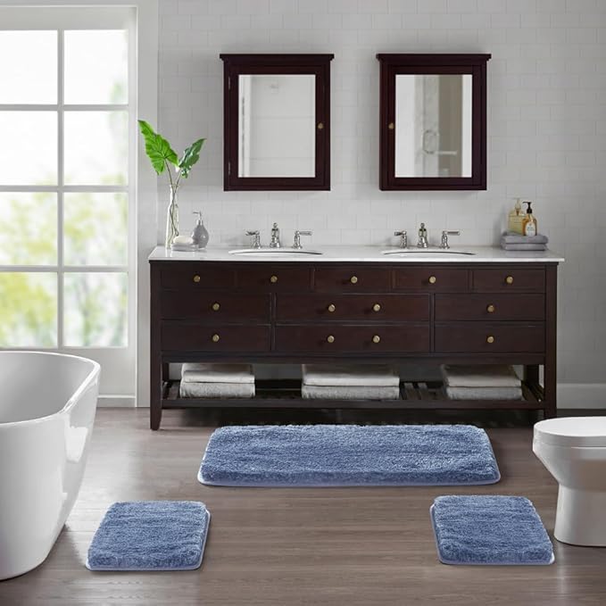 Suchtale Large Bathroom Rug Extra Soft and Absorbent Shaggy Bathroom Mat (24 x 60, Blue) Machine Washable Microfiber Bath Mat, Non Slip Bath Mat, Luxury Bath Floor Mats Rubber Back