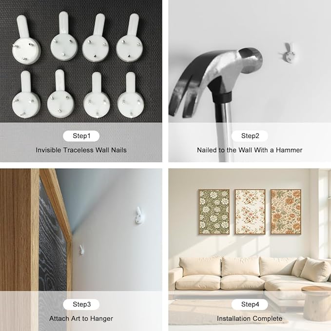 Vintage Pastoral Floral Framed Canvas Wall Art Set, Boho Colorful Flower Wall Decor, Peony Wildflower Wall Painting, Retro Botanical Art Prints for Living Room, Bedroom, Office - 16"X24"X3