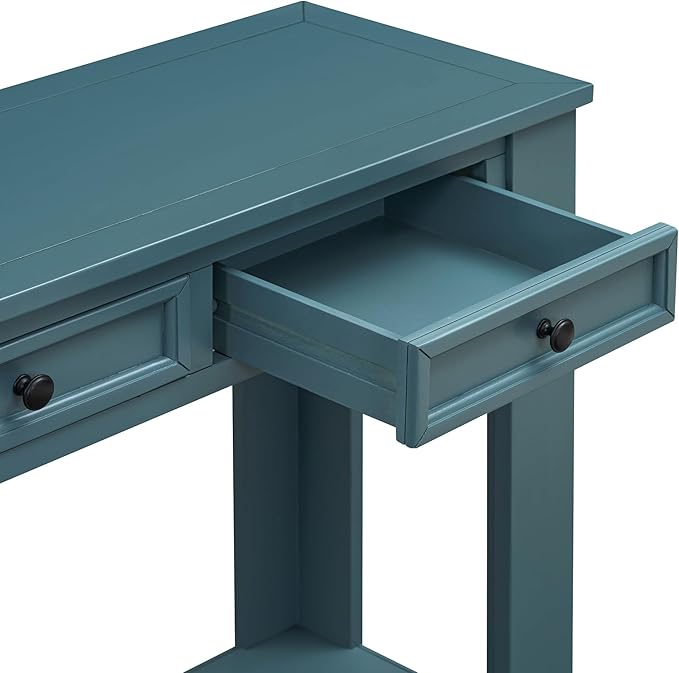 Solid Wood Console Table,63 in Long Sofa Table Entryway Table with 4 Drawers and Bottom Shelf for Hallway Living Room Couch Table,Fully Assembled (63" Dark Blue)