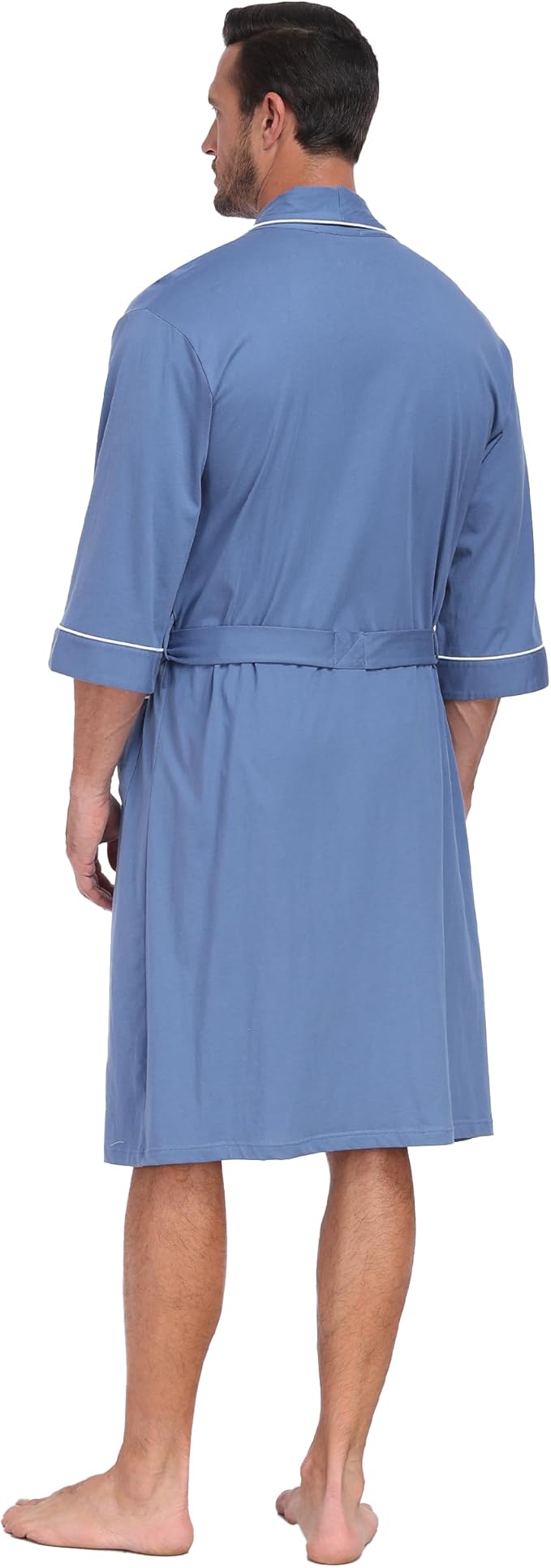 CF Men's Robe Cotton Bathrobe Soft Short Sleeve Bath Robes Shower Robe for Spa Soft Kimono Lightweight Sleepwear with Pockets