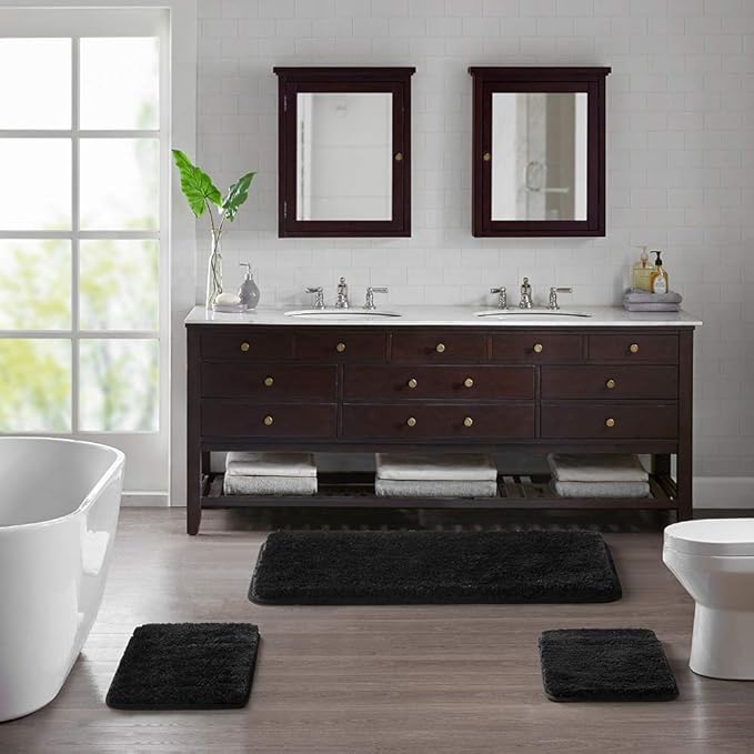 Suchtale Large Bathroom Rug Extra Soft and Absorbent Shaggy Bathroom Mat (24 x 60, Black) Machine Washable Microfiber Bath Mat for Bathroom, Non Slip Bath Mat, Luxury Bathroom Floor Mats Rubber Back