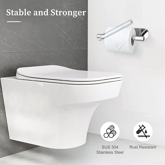 Chrome Toilet Paper Holder, Upgraded SUS304 Stainless Steel Toilet Roll Holder, Modern Double Base Paper Towel Holder Wall Mount for Bathroom, Kitchen, Washroom