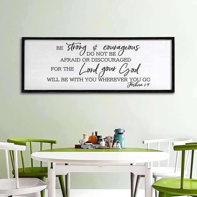 Be Strong And Courageous Sign Bible Verse Framed Wall Art, 32''×12'' Rustic Religious Christian Proverbs 3:5-6 Sign, Horizontal Holy Inspirational Catholic Scripture Decor