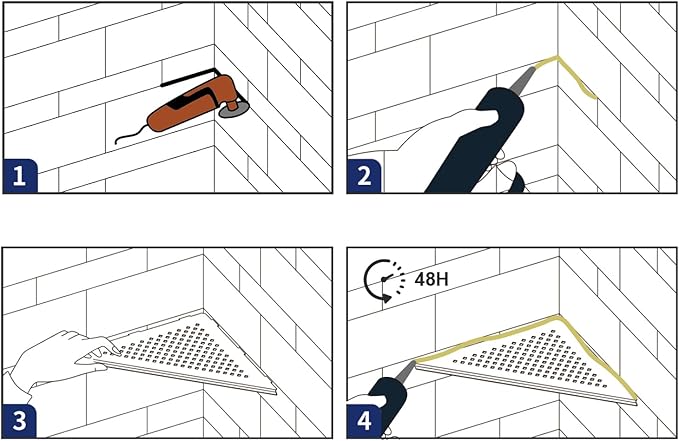 Corner Shower Shelf 10" Brushed 304 Stainless Steel Pentagonal Heavy Duty Floating Corner Shelf Slot Design Recessed Bathroom Shelf for Tiled Wall, No Drilling Needed