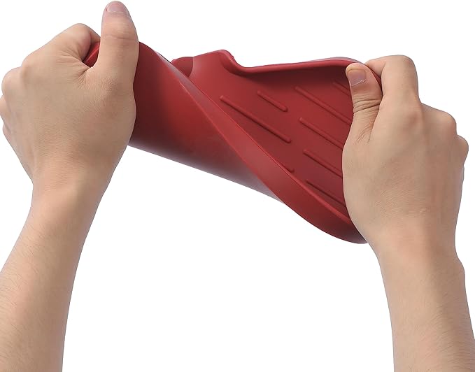 Silicone Bathroom Soap Dishes with Drain Spout-Bathroom and Kitchen Sink Organizer,Sponge Holder,Dish Soap Tray,Perfect for Dispenser,Scrubber,Bottle,Cup on Sink or Counter-Red 9.6"×5.3"