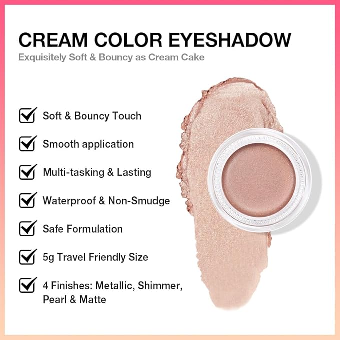 Cream Glitter Sand Shimmer Metallic Eyeshadow Palette Makeup, Natural Single Mini Instant Holographic Eyeshadow For Older Women, Sombras Crema Para Ojos, Talc, Paraben & Cruelty Free, 25