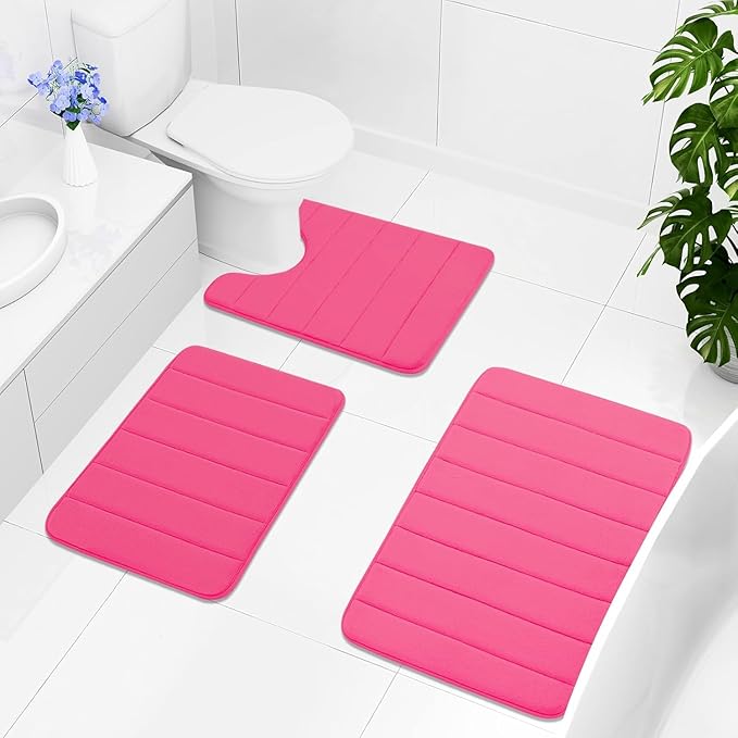 Buganda Memory Foam Bath Mat, 59" x 17", Ultra Soft and Non-Slip Bathroom Rugs, Water Absorbent and Machine Washable Bath Rug Runner for Bathroom, Shower, and Tub, Deep Pink