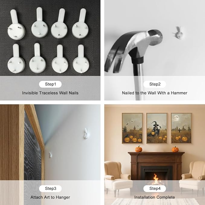 Celestdeco Halloween Ghost Reaper Framed Wall Art Set, Scary Witchy and Pumpkin Wall Decor, Horror Night Wall Painting, Full Moon Bats Art Prints for Living Room,Bedroom,Halloween Themed Party Decoration-16"×24"×3