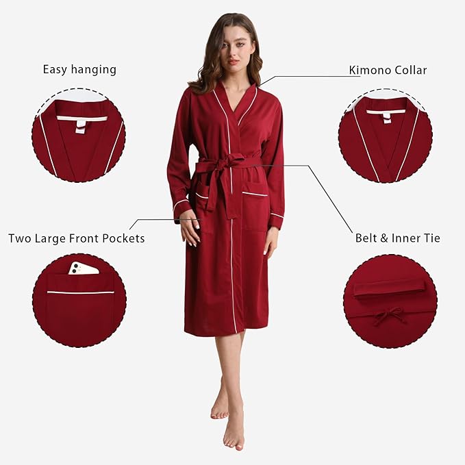 Womens Kimono Robe Lightweight Soft Bathrobe Sleepwear Loungewear with Pockets