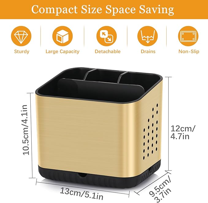 Toothbrush Holders for Bathrooms, Tooth Brush Holder for Bathroom Countertop Organizer, Kids Electric Toothbrush and Toothpaste Holder (Brushed Gold)