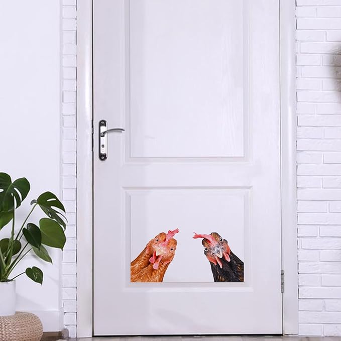 Funny Chicken Wall Decals - Peel & Stick - 2 Hens Head Window Cling - Cute Chicken Window Stickers - Gift Decal