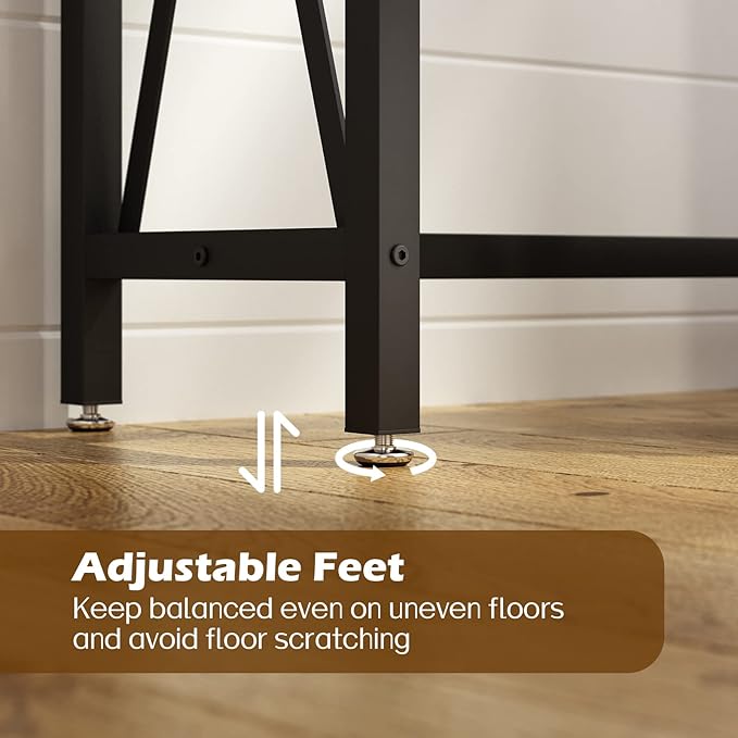 SUPERJARE 70 Inch Console Table with Outlets and USB-C Port, Extra Long Behind Couch Sofa Table with X-Shaped Design, Narrow for Entryway, Living Room, Metal Frame, Wooden Top, Rustic Brown