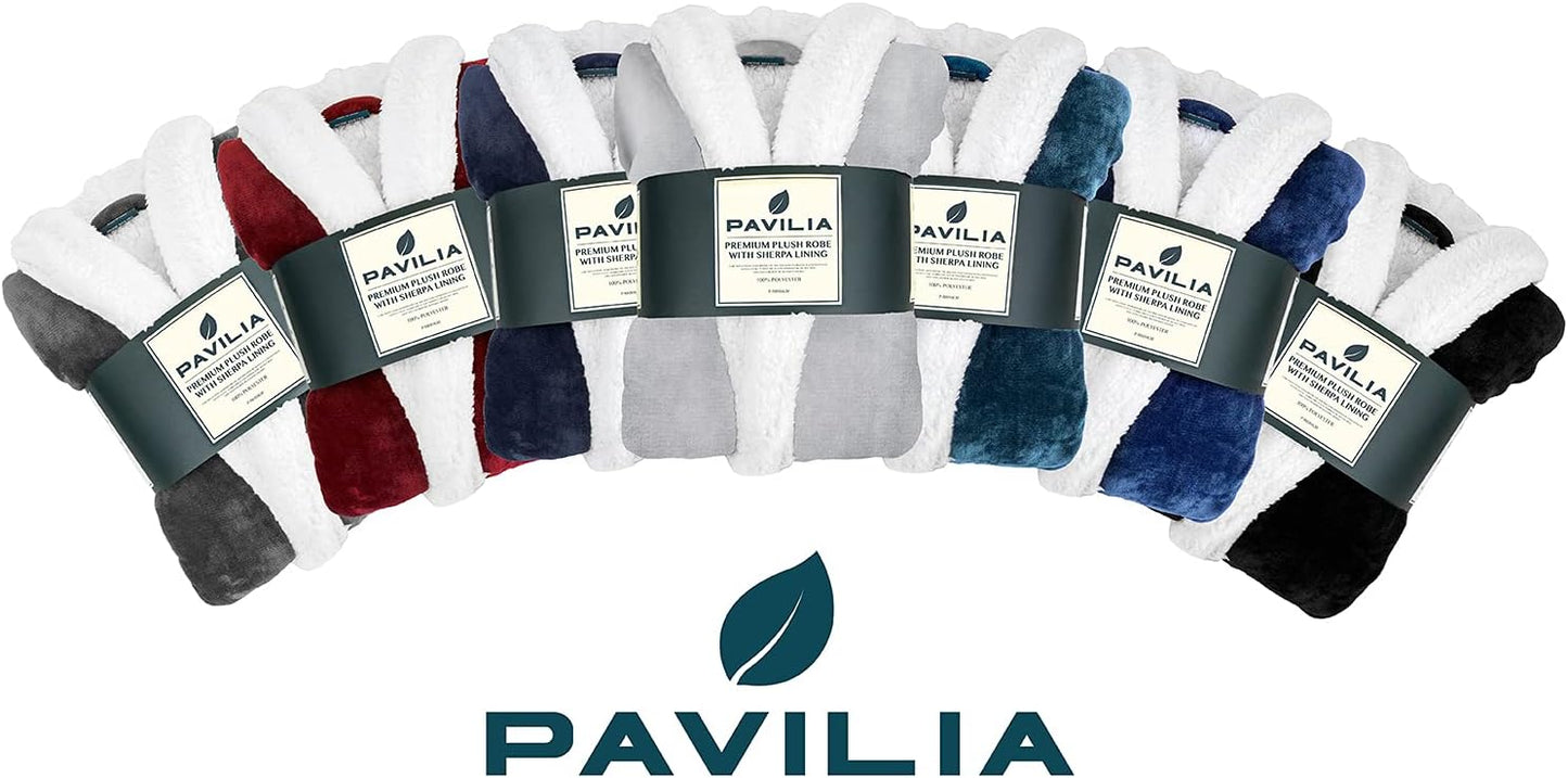 PAVILIA Mens Soft Robe | Warm Fleece Robes for Men, Soft Spa Bathrobe with Shawl Collar and Pockets