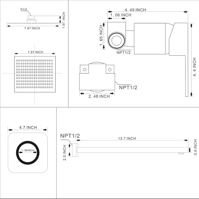 Shower Faucet Set Brushed Nickel, Single Function Shower Trim Kit with Rough-in Valve, Square Rain Shower Head System Included Extra Long Shower Arm for Bathroom